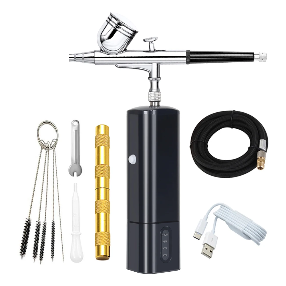 Free Shipping Air Brush Compressor Kit Type C Cordless Spray Paint USB 1.2M Hose Super Works Pneumatic Tool Machine