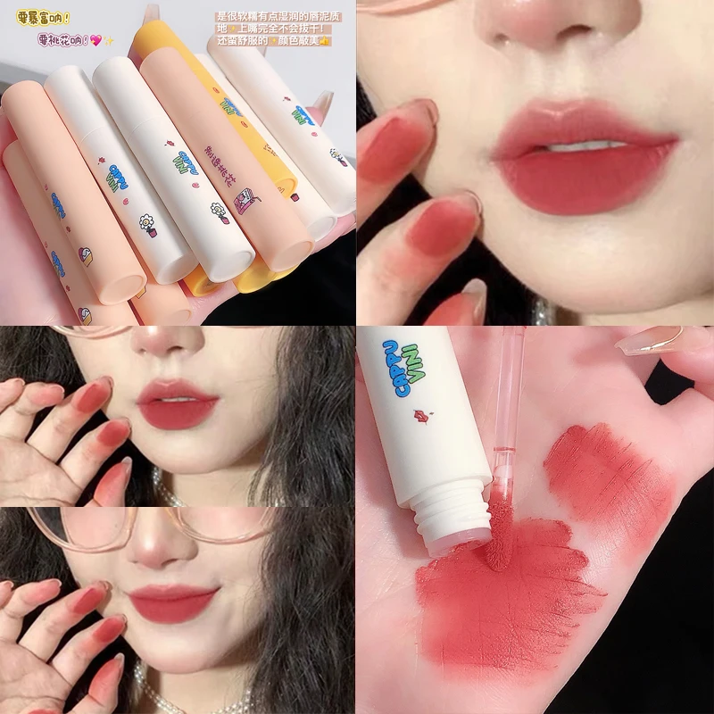 

Lovely Cartoon Velvet Matte Lip Glaze Longwear Creamy Lip Mud Silky Touch Lip Gloss Rich Red Color Lip & Cheek Makeup Cosmetics
