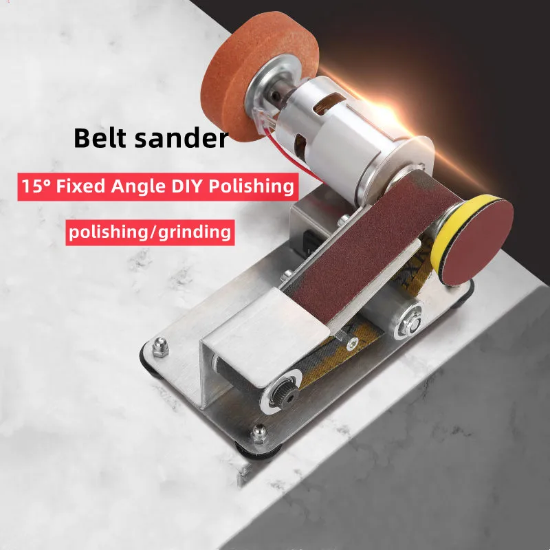 

Multifunctional Grinder Mini Electric Belt Sander 15° Fixed Angle DIY Polishing Grinding Machine Power Belt Disc Polishing Tools