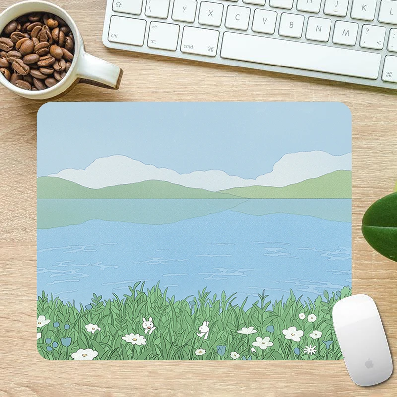 

18x22cm Mousepad Cute Green Grassland mouse Pad Small Gamers Accessories Gamer Keyboard Mat Laptop Mausepad Deskmat Mat Pc Gamer