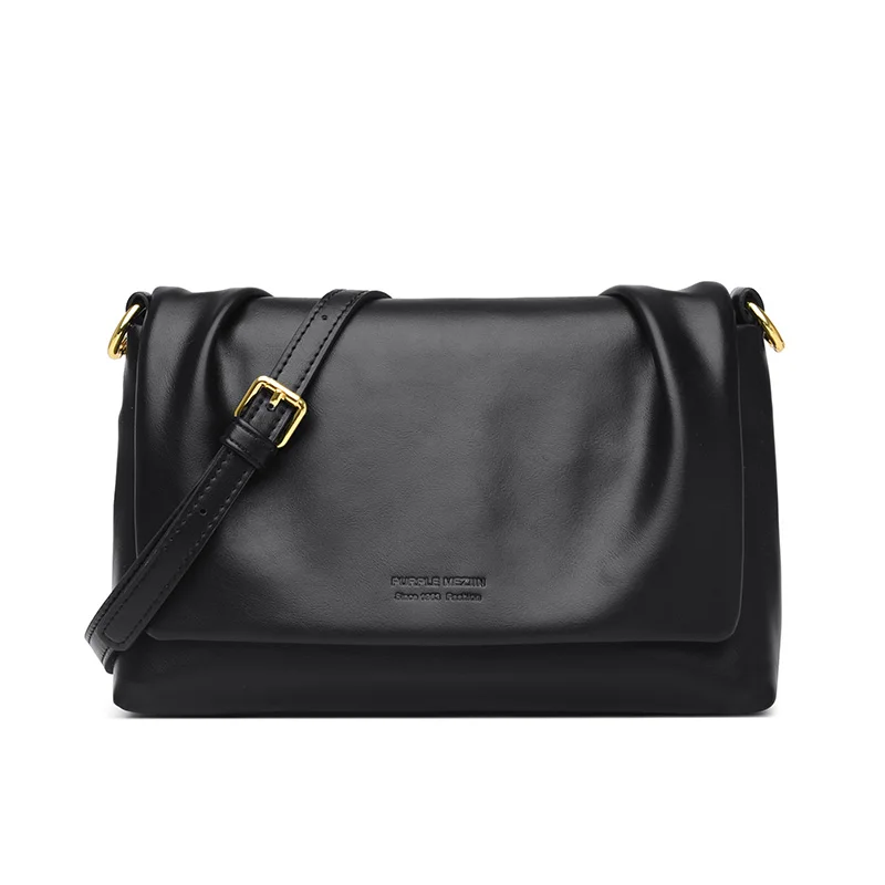 

Genuine Leather Shoulder Bag for Women Designer Pleated Soft Cowhide Handbag Women's Bag Luxury Ladies Solid Color Messenger Bag