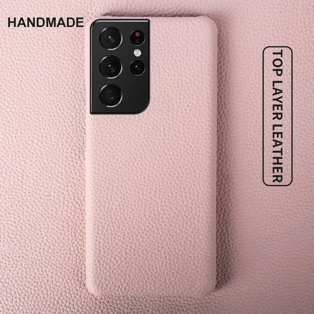 For Samsung S21 Ultra Case Litchi Grain Genuine Leather Cases for Galaxy S21 S21Plus S22 Plus Phone Cover Coque Back capa