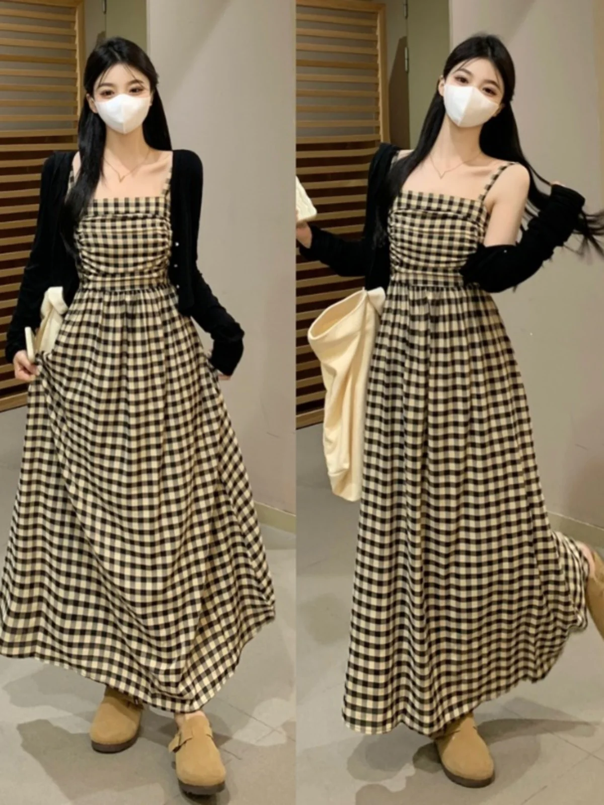 Платье в клетку стиле ретро женская осенняя новинка большие размеры