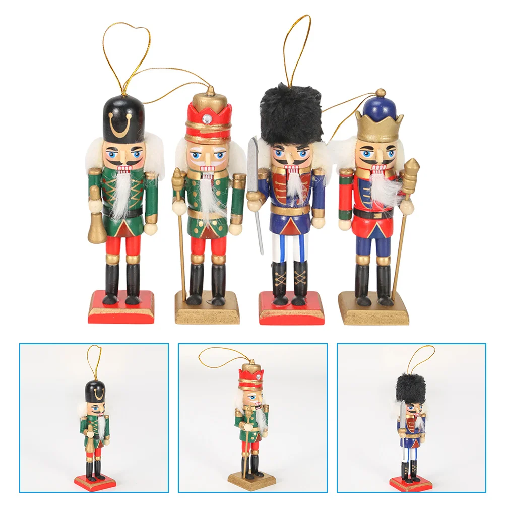 

4pcs Christmas Nutcracker Decoration Wooden Nutcracker Xmas Tabletop Ornament