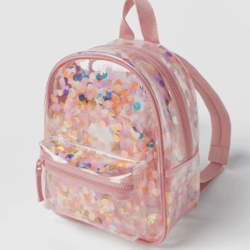 

2023 New Confetti Transparent Backpack Kids Ladies School Bag Kindergarten Children Color Confetti Ornament Backpack