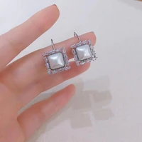 2022 new fashion unique square stud earrings women semi precious stones aaa fragments fashion ear clips delicate inlaid earrings