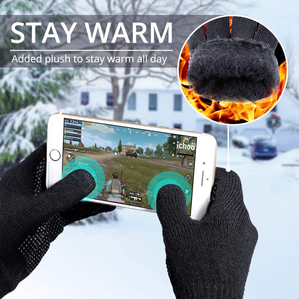 

Autumn/Winter Touch Screen Gloves Thicken Warm Knitted Stretch Gloves Imitation Wool Full Finger Outdoor Skiing Gloves
