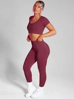 seamless yoga set gym fitness clothing women workout sportswear hight waist yoga pants leggings short sleeve crop top sports top