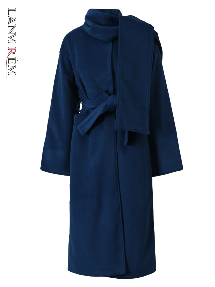 

Женское длинное шерстяное пальто LANMREM, Свободное пальто в Корейском стиле темно-синего цвета, 2CA2421