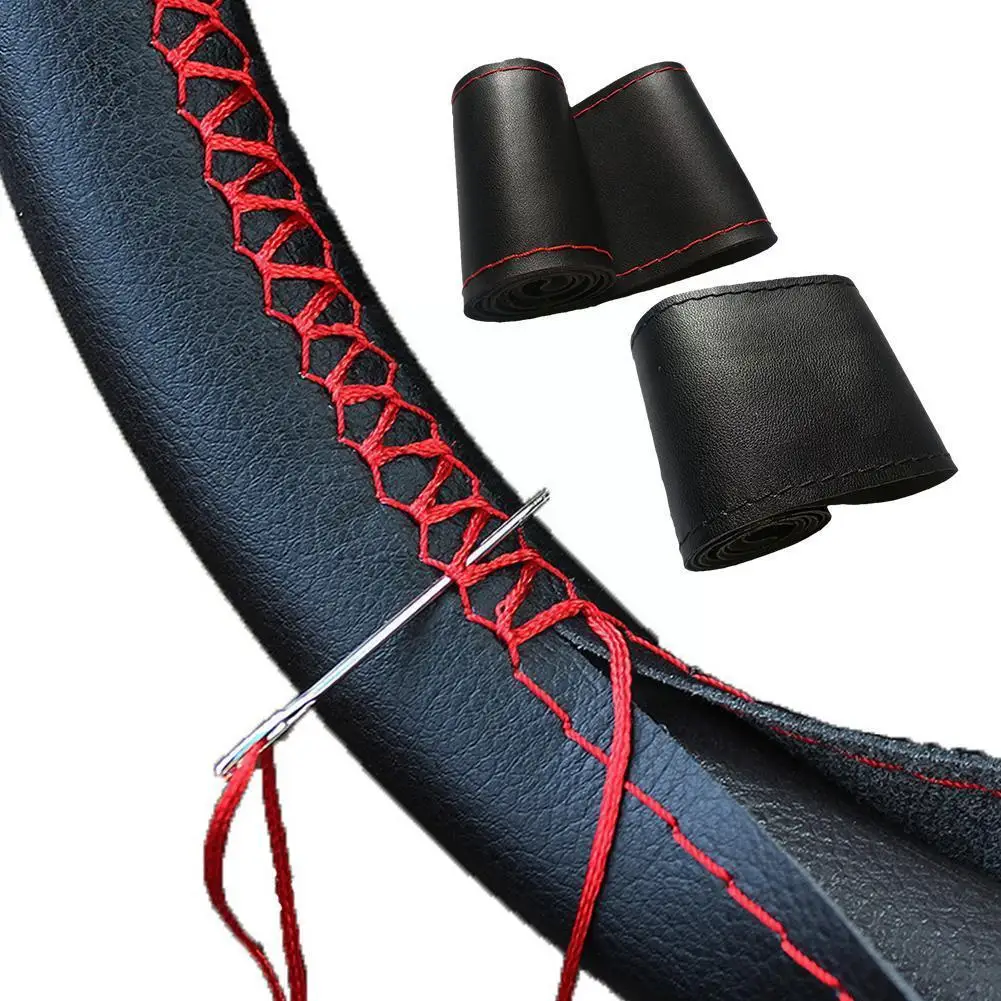 

38CM DIY Steering Wheel Covers Anti-slip soft Leather With and Thread on Car braid the Interior Needle of steering-wheel S1K2