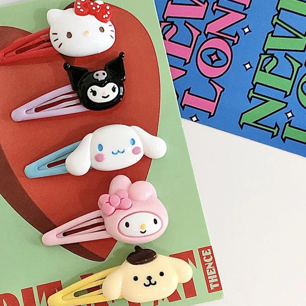 

2Pcs Kawaii Anime Goods Sanrioed Mymelody Cinnamoroll Kuromi Cartoon Poped Girl Heart Summer Fresh Hair Clip Fashion Girl Gift