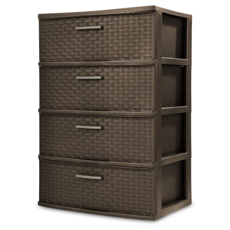 

4 Drawer Wide Weave Tower Espresso Home Office Storage
