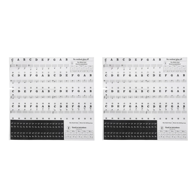 

2X 88/61/54/49 Keyboard Sticker Universal Piano Transparent Sticker Keyboard Keyboard Hand Roll Piano Key Sticker——Black