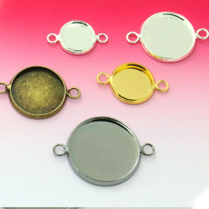 10pcs Pendant Cabochons Blank Base Tray Fit 12/14/16/18/20mm Jewelry Double Circle Bezel Setting Jewelry Making