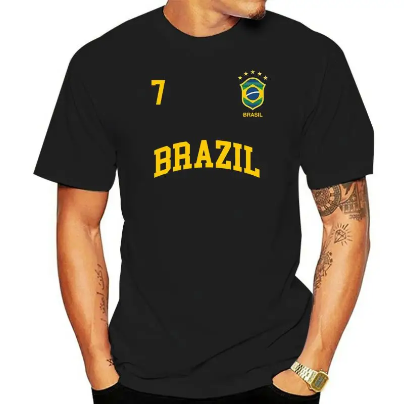 New 2022 Fashion T Shirt Men Summer Style T Shirt Brazil T-Shirt Number 7 (Back) Brazilian Soccers Team Pink T Shirt