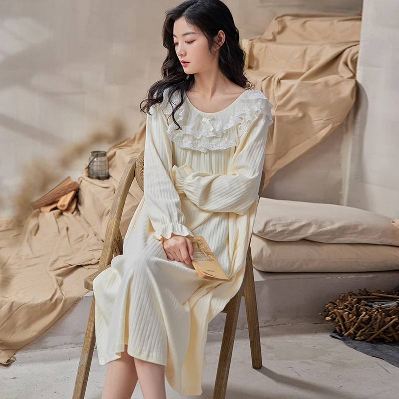 Женская Хлопковая пижама средней длины Чистая Принцесса дворцовая одежда