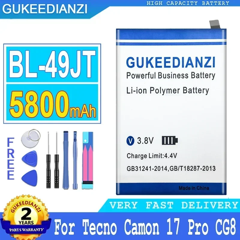 Аккумуляторы для мобильных телефонов 5800 мАч BL-49GT Tecno SPARK 6 8 Pro Camon 16/17 CG8 18P CH7 CG6 CG7 17Pro