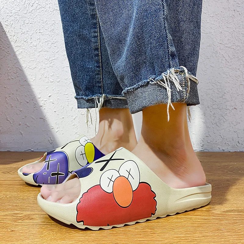 

2022 summer cartoon men women slippers woman flip flops thick slides fashion printed couples shoes outdoor platform sandals