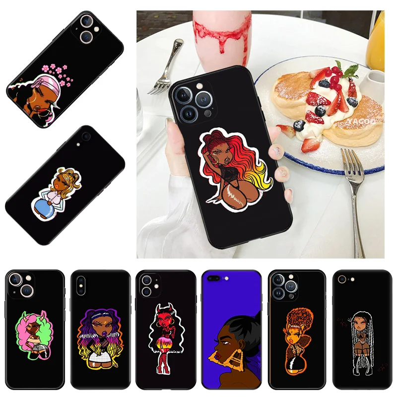 

Роскошный Черный матовый чехол для телефона с изображением девушки из мультфильма для iPhone 14 12 11 13 Pro Max Mini XR SE 7 8 6 6s Plus XS X, чехол