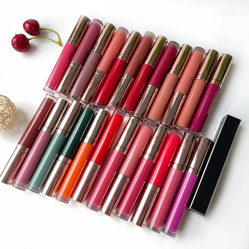 

Rose Gold Lip Glaze Matte Lip Gloss Round Tube Liquid Lipstick Korea Cosmetics Wholesale Self Brand Cosmetics lip tint Dmg117
