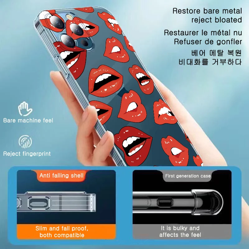 

Red Lips Painting Phone Case,IPhone 11 12 13 14 Pro Max X Xs Xr 7 8 Plus SE Mini Shockproof Back Cover