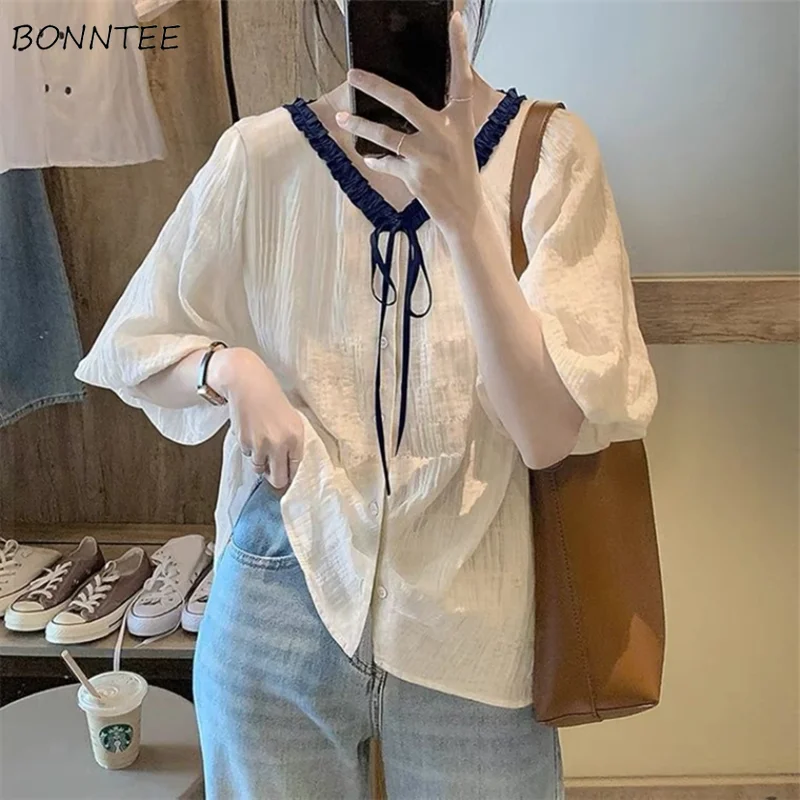 Рубашки женские летние свободные повседневные топы дышащие нежные