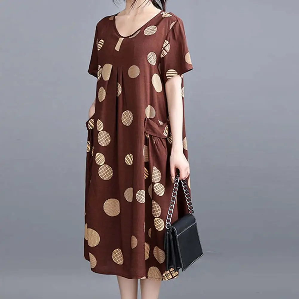 

Popular Soft Texture Sweat Absorbing Short Sleeve T-shirt Style Midi Dress Female Clothes Casual Dress Mother Dress