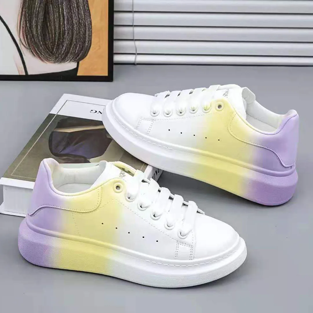 

Mesh Casual Breathable Thick Soled Gradient Shoes Womens Leather Shoes Unisex Retro White Shoes 2023 Autumn Couple Sneaker