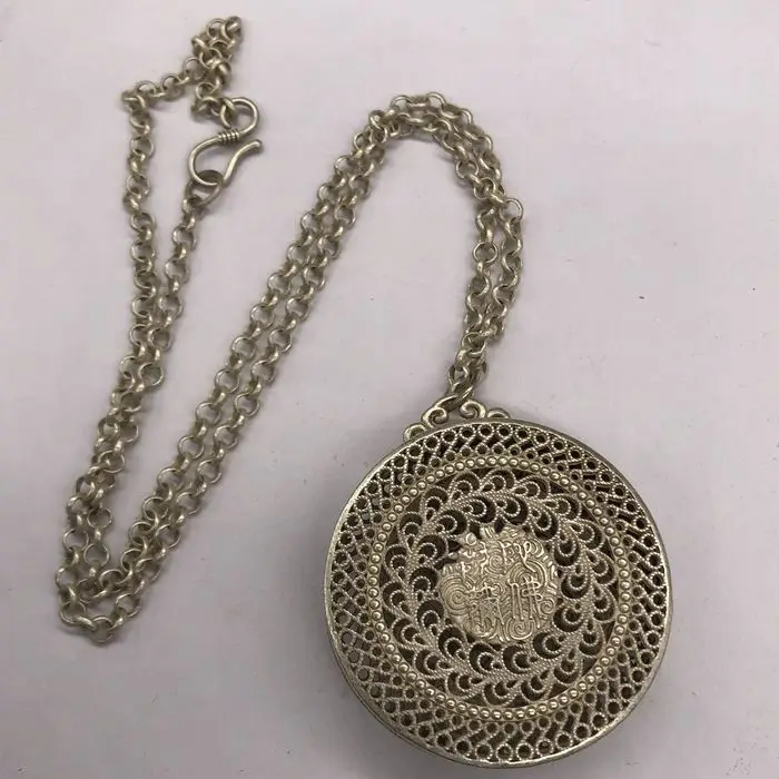 Двойной замок Guanyin этнический Ветер Miao Серебряный Амулет Ga Wu box