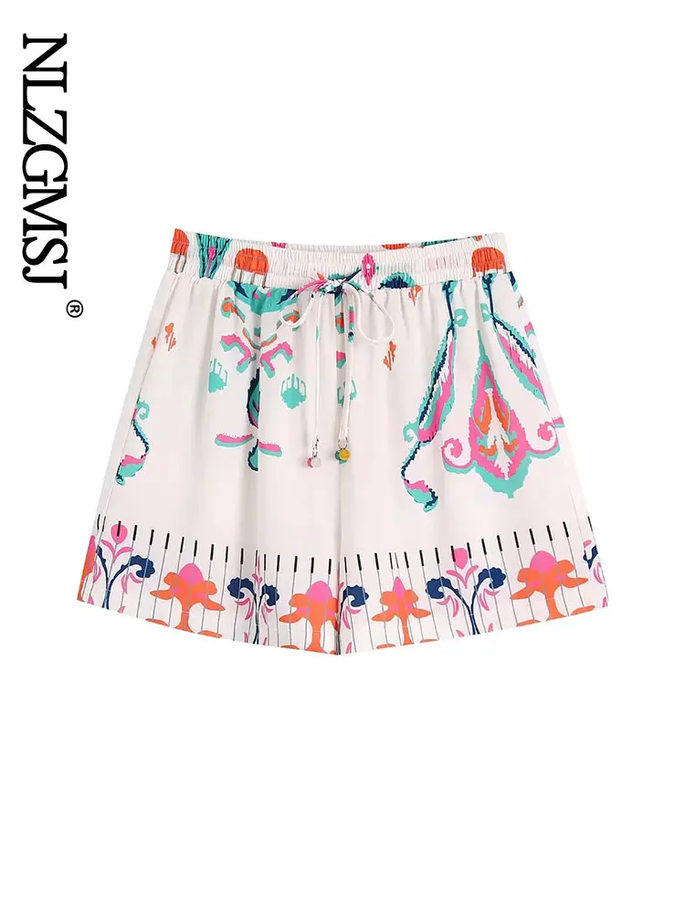 

Nlzgmsj Summer Shorts Women 2022 Boho Drawstring Elastic High Waist Shorts Vintage Print Bohemian Vacation Beach Shorts 202204