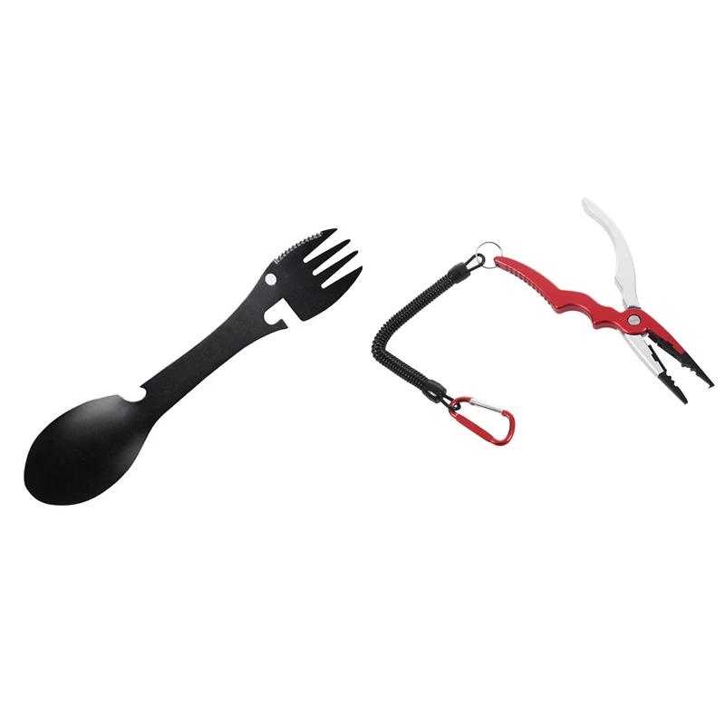 

1Pcs Aluminum Fishing Pliers Split Ring Cutters Fishing Holder Tackle & 1Pcs Camping Equipment Cookware Spoon Fork