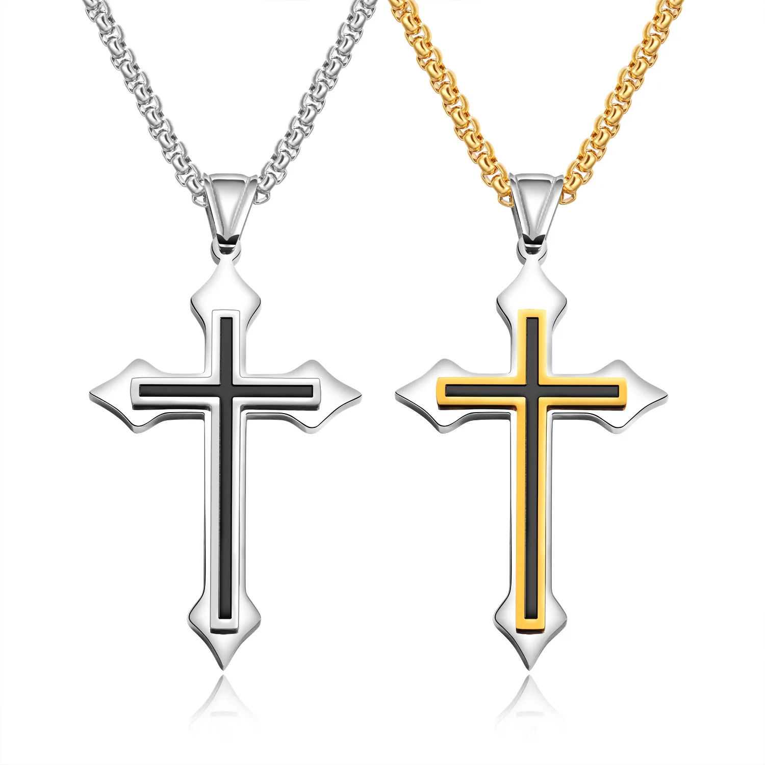 

Titanium Steel Black Drop Glue Cross Pendant Men's Fashion Necklace Wholesale
