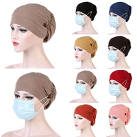 casual women turban head wrap hat with button headwear headscarf bonnet inner hijabs cap muslim hijab chemo hats turbantes caps
