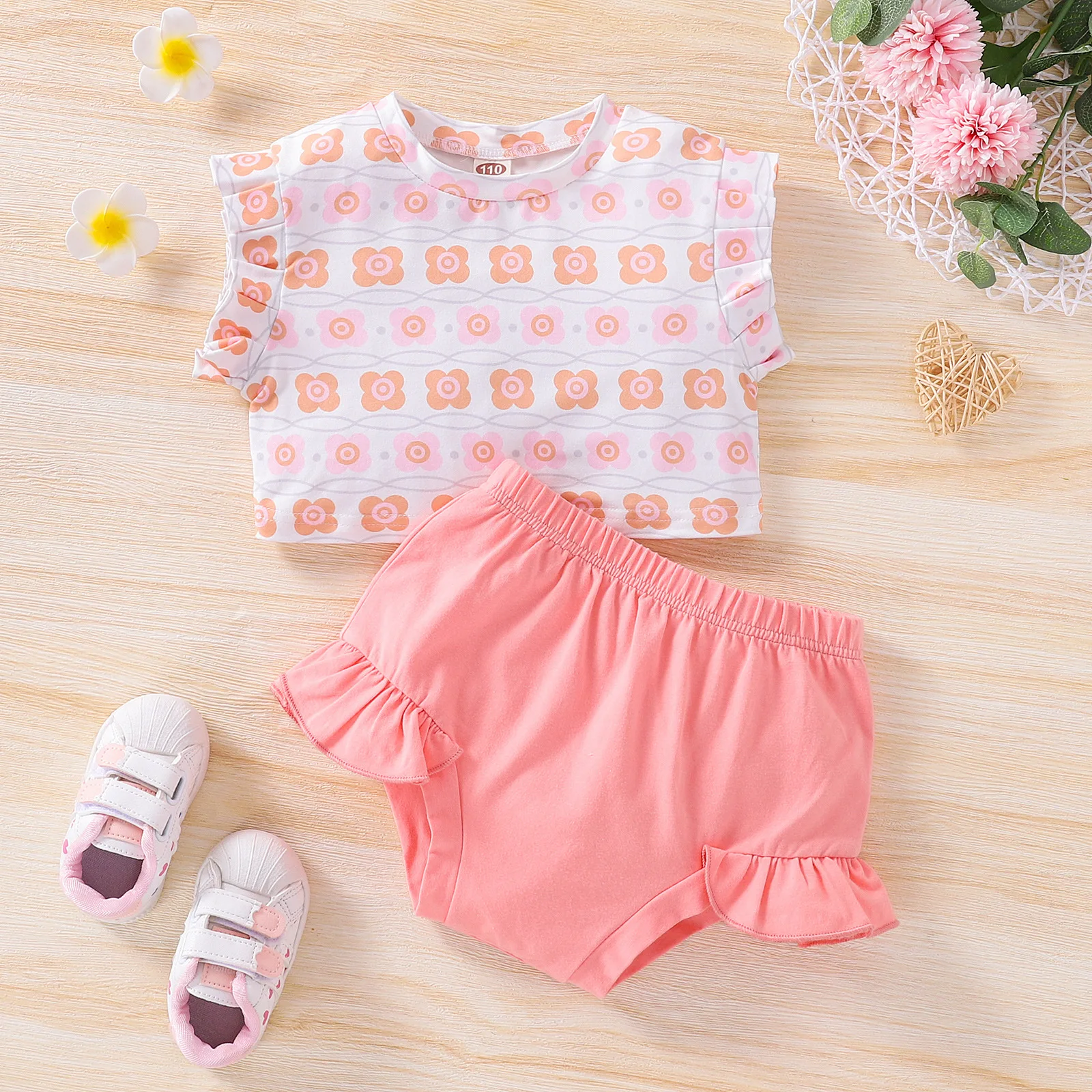 1-5T Fashion Toddler Baby Girls Summer Clothes Sets Newborn Infant Girls Floral Print Sleeveless Insert Top + Shorts 2Piece Set