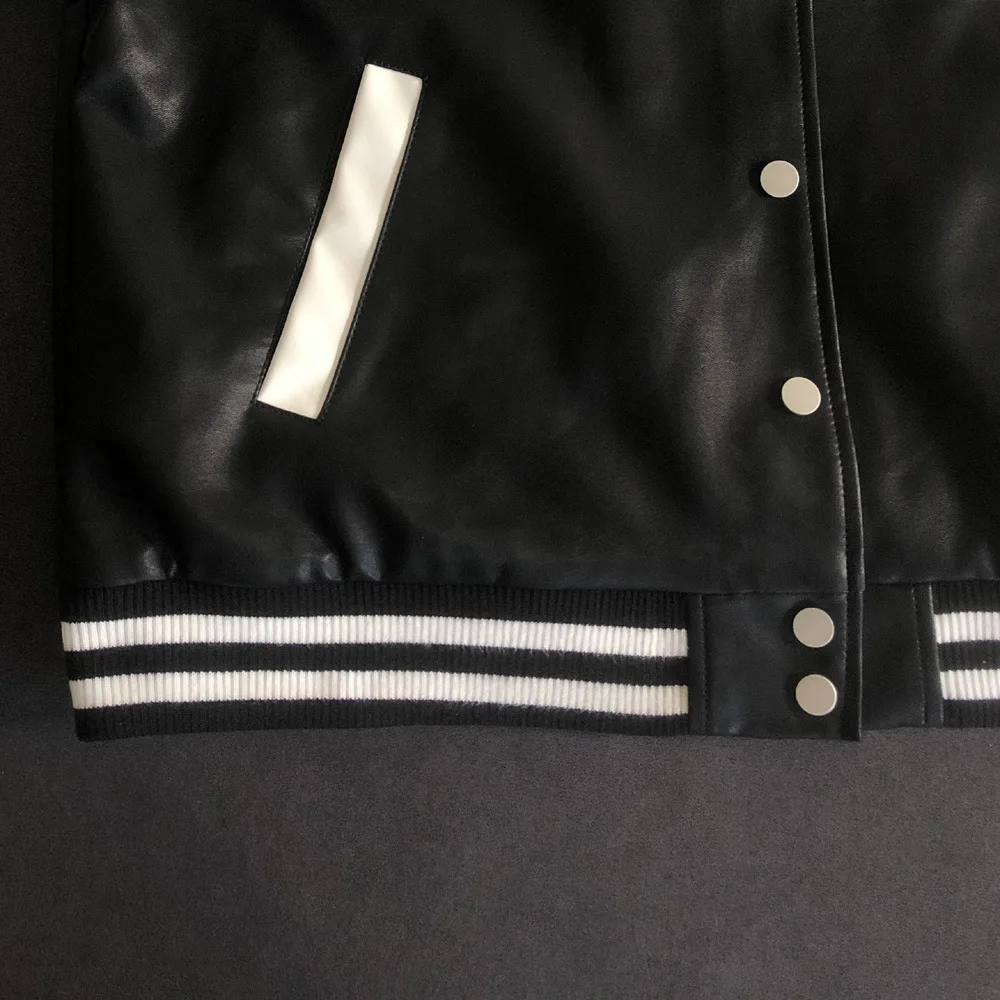 Women's wide leather clothes baseball clothes single breasted embroidery hip hop style fashion casual leather jacket tide coa