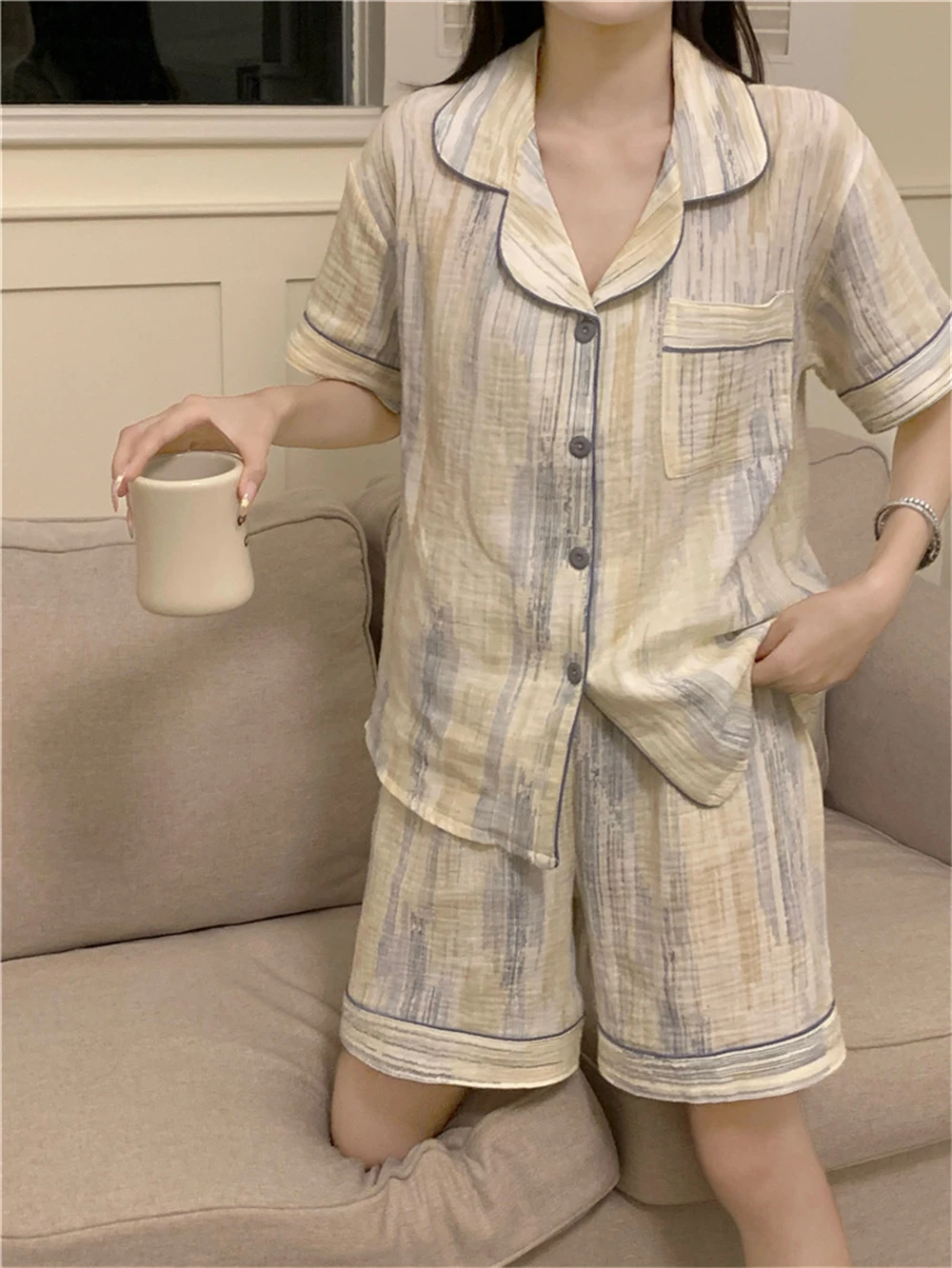 2023 Summer Women's Korean Edition Casual Simple Pajamas Can Be Outworn Cool Short Sleeve Shorts Home Suit Two Piece Set
