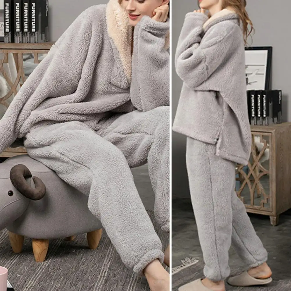 Soft Women Nightie Set Long Sleeves Keep Warm Casual Winter Homewear Suit  Hat Women Pajamas for Sleeping