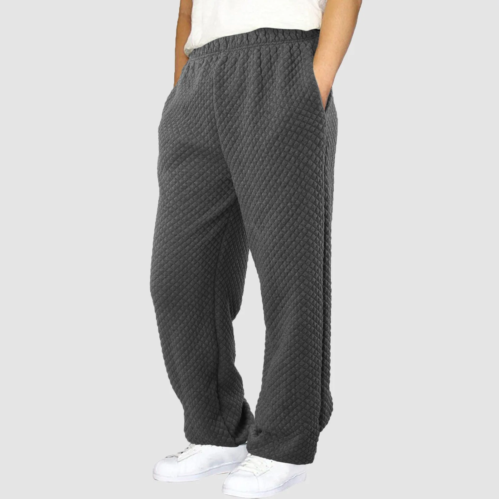 

Men’S Jersey Pocket Pants Small Quilted Warm Casual Pants Lined Sweatpants Wide Straight Leg Pants Bottom Casual Hiking Loose