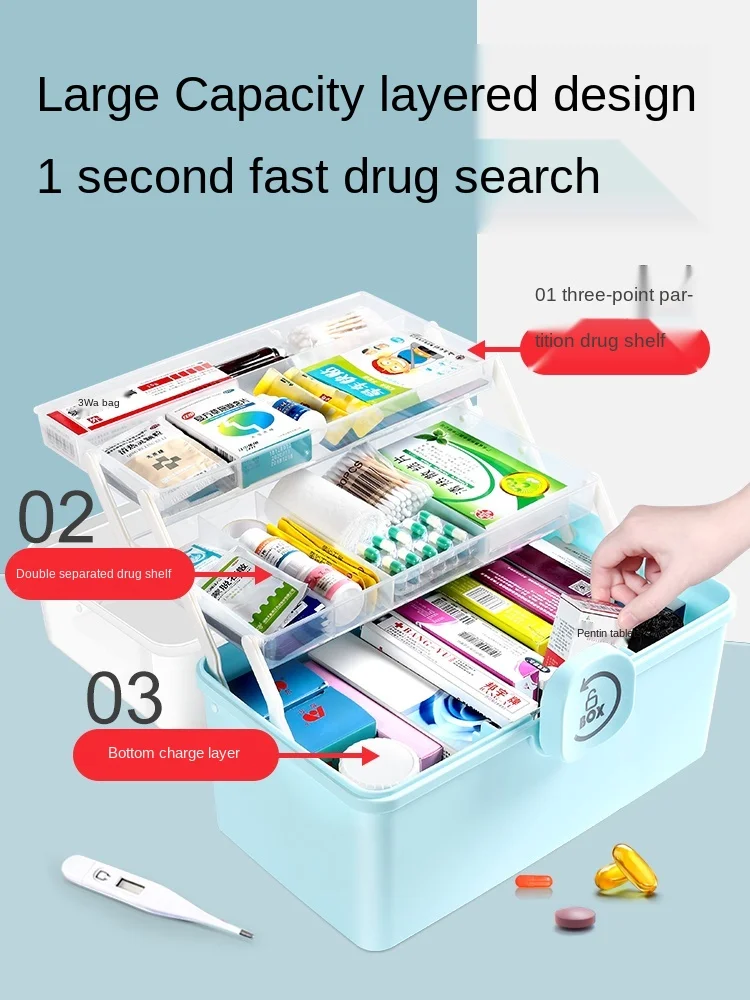 

Latest Medicine Box Family Large Capacity Medical Care Full Set Small Dormitory Student Medicine Family Box Box Storage Medicine