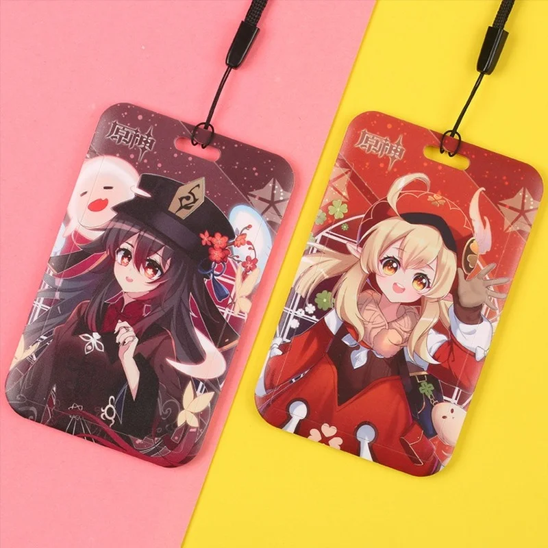 

Card Cover Women keychain Genshin Impact Hu Tao Key Holder for Man Fashion Cute Creative Klee Bus Card Set Anime Metal Chaveiro