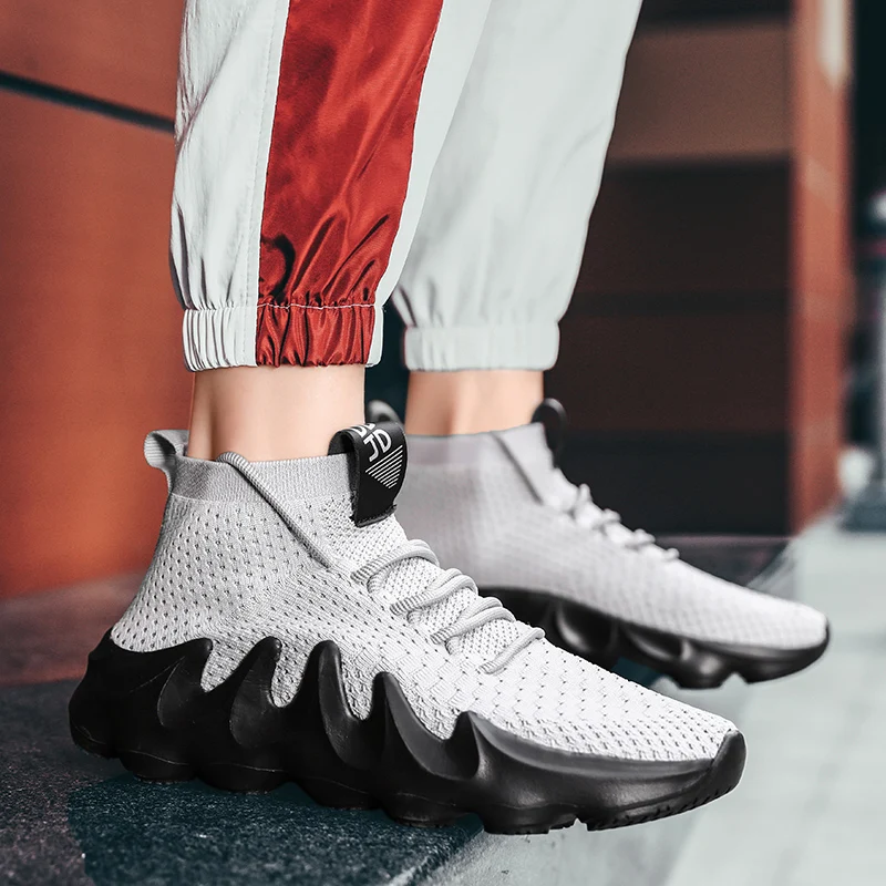 Mens Sneakers Slip-on Socks Breathable Running Sports Shoes Lightweight Mens Trainers Zapatillas Hombre Fashion Male Footwear 46