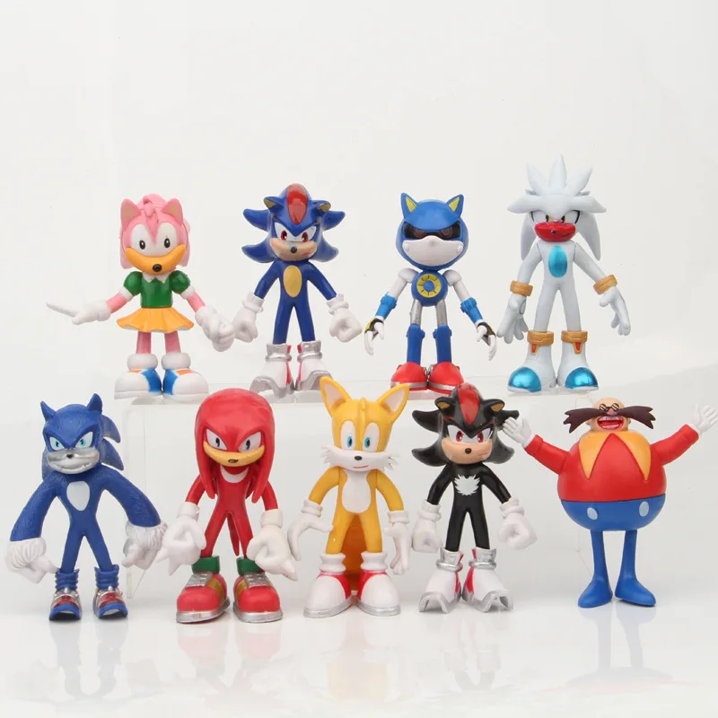 

12cm 9pcs/set Super Hedgehog Figure 9pcs/set Tails Werehog Action Figures Knuckles doll Cartoon Figurines Collectible