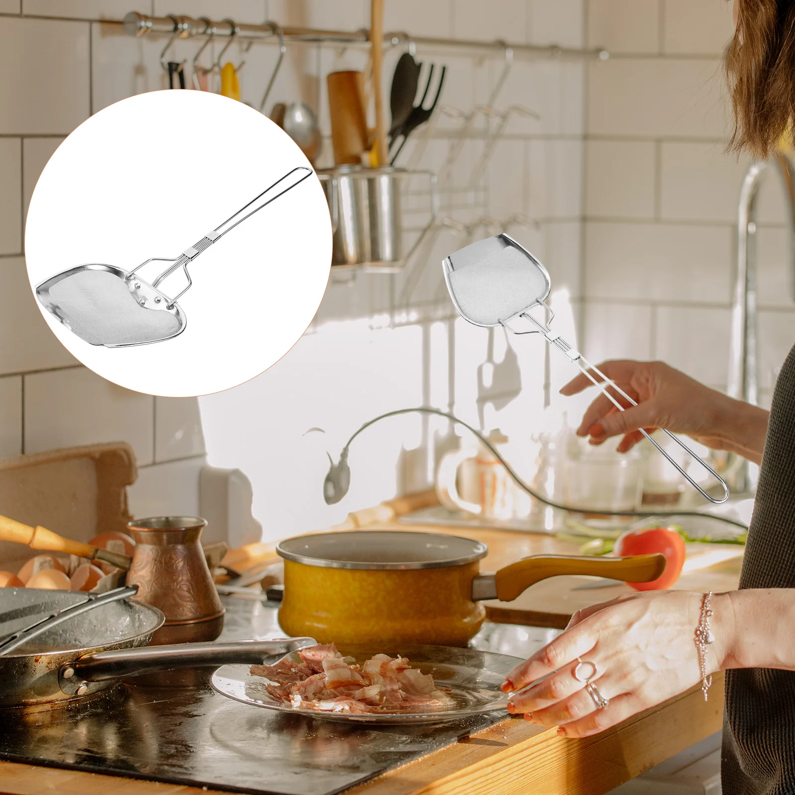 

Mesh Filter Stainless Steel Colander Oil Strainer Spoon Soup Fettuccine Noodles