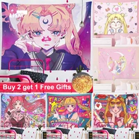 japanese anime manga pink tapestry cute kawaii tapestry lovely girl wall hanging for party bedroom living room for home decor