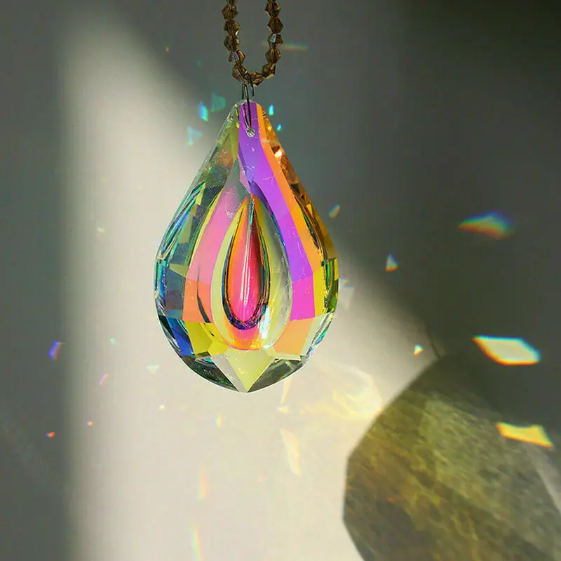 

1pcs 38/50/63/76mm Lute Shape AB Color Suncatcher Crystal Prisms Pendant Chandelier Lamp Lighting Parts Party Home Decor