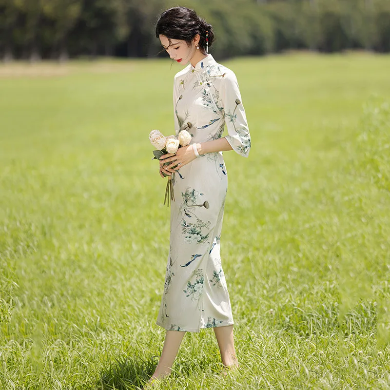 Традиционная китайская Осенняя Qipao длинная Улучшенная Женская юбка-Ципао для