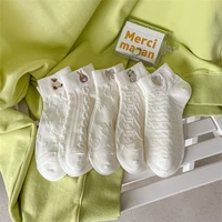 5 pairsset white embossed socks japanese cute cartoon embroidered bear love short tube low top boat socks