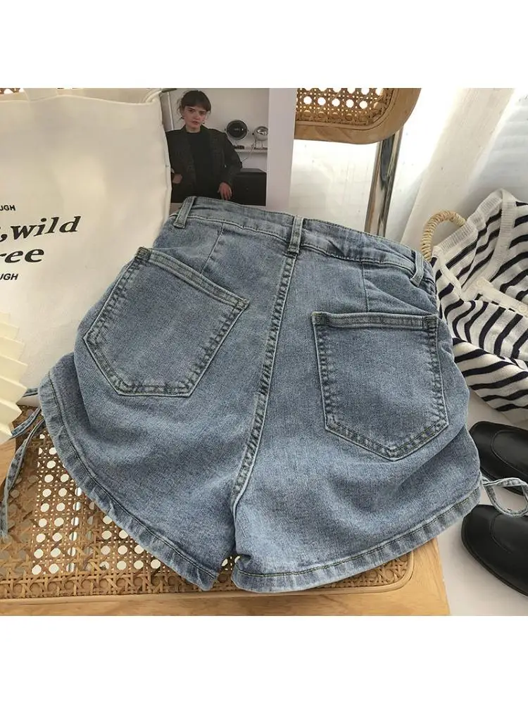 Летние шорты джинсы с высокой талией женские джинсовые винтажные обтягивающие