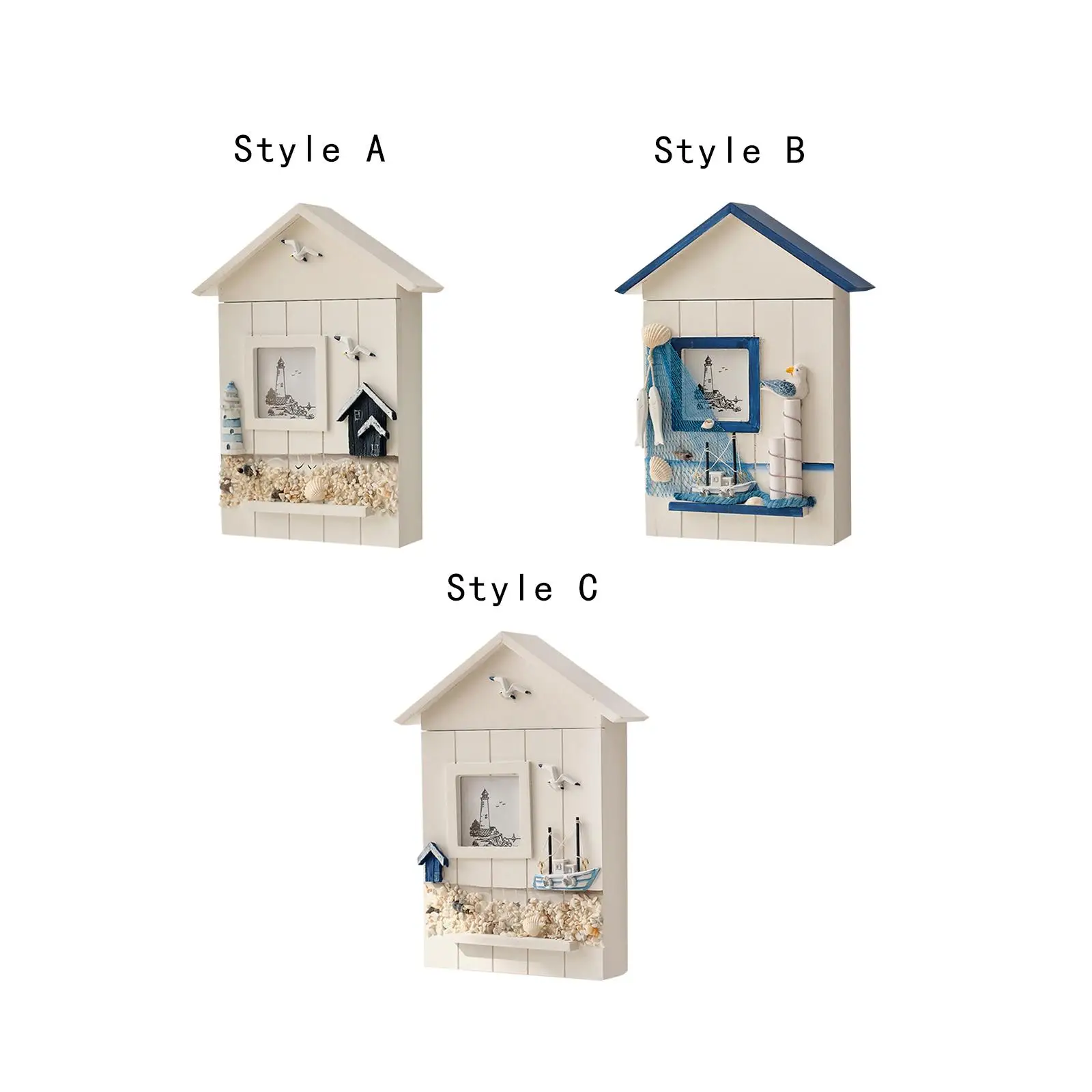 ścienny drewniany schowek na klucze Dekoracja z motywem oceanu 6 haczykami Ręcznie malowana szafka Wieszak do dekoracji sypialni Wytrzymały