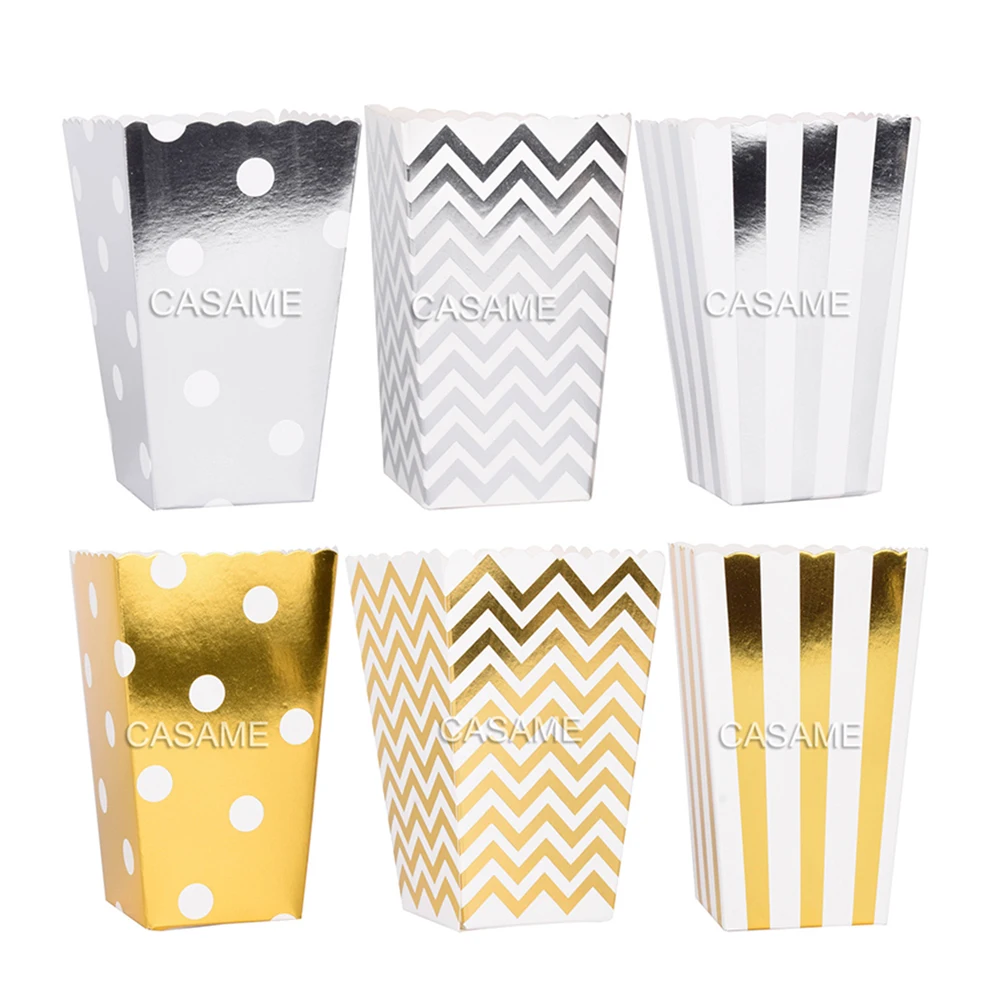 6 шт. розовые золотые Розовые жесткие бумажные Мини-коробки для попкорна